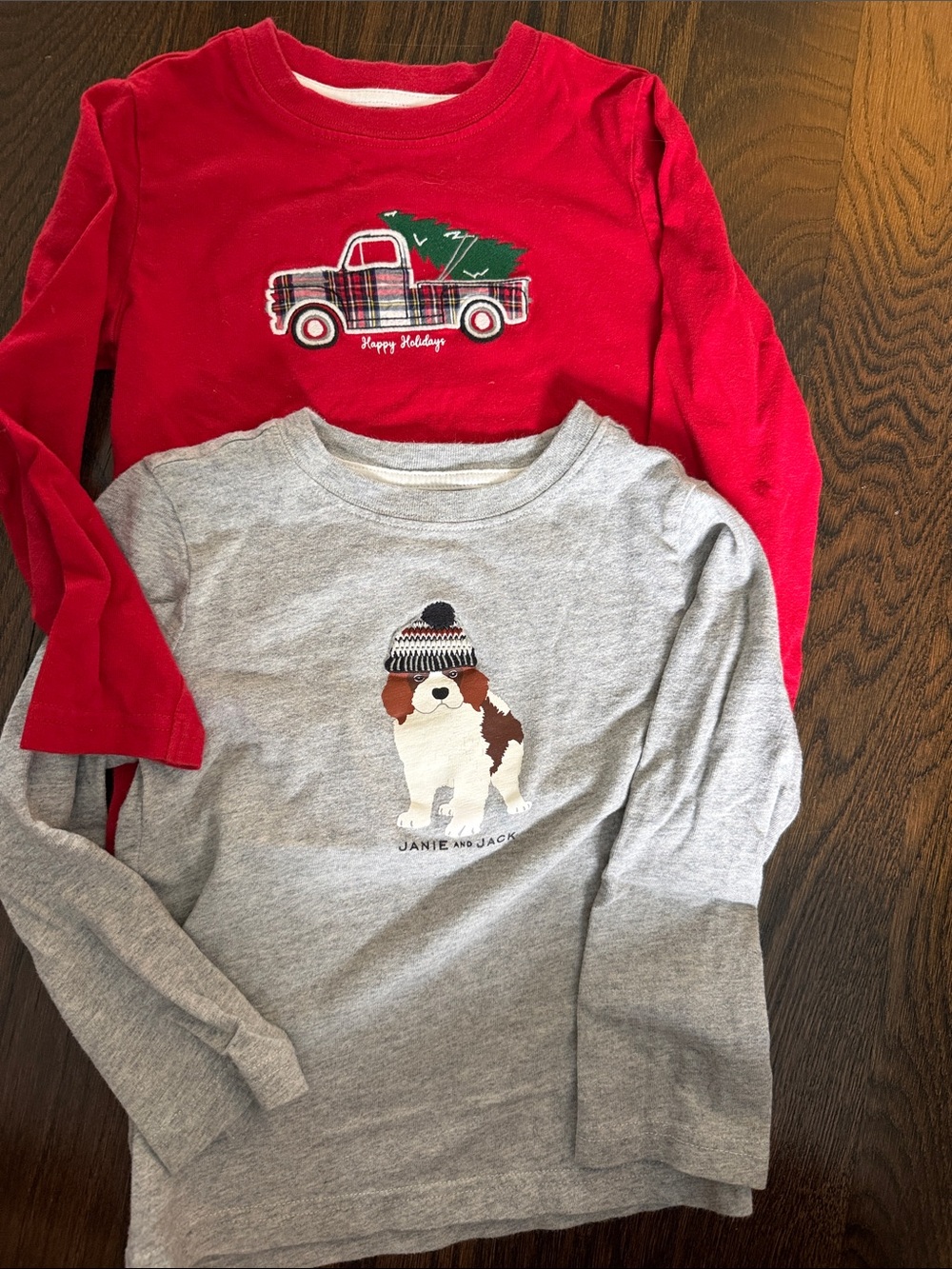 3t boy Janie and Jack Red & Gray Holiday Puppy Long-Sleeve Tees